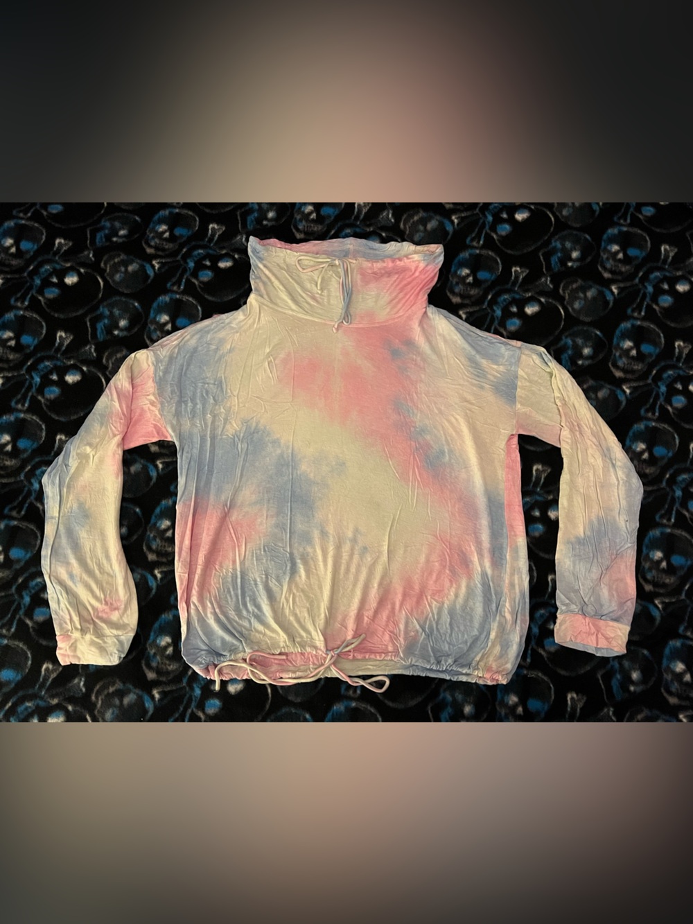 Pastel Rainbow Tie Dye Drawstring Cowl Neck Top